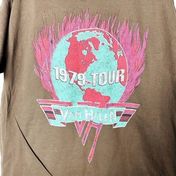 Van Halen NWOT Unisex  Brown Graphic Crew Neck Short Sleeve Casual T-Shirt Large - Picture 2 of 7